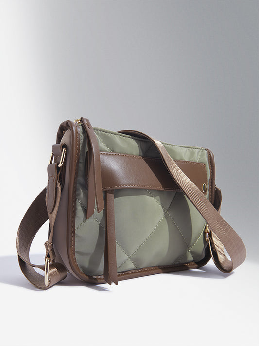 Westside Accessories Olive & Beige Quilted Design Sling Bag