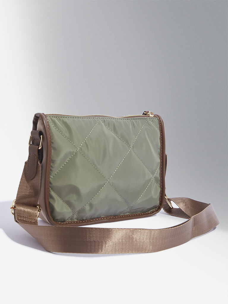 Westside Accessories Olive & Beige Quilted Design Sling Bag