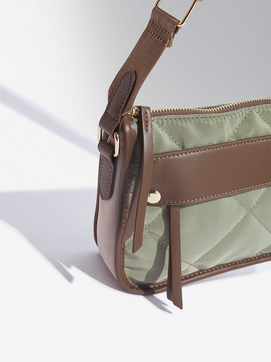 Westside Accessories Olive & Beige Quilted Design Sling Bag