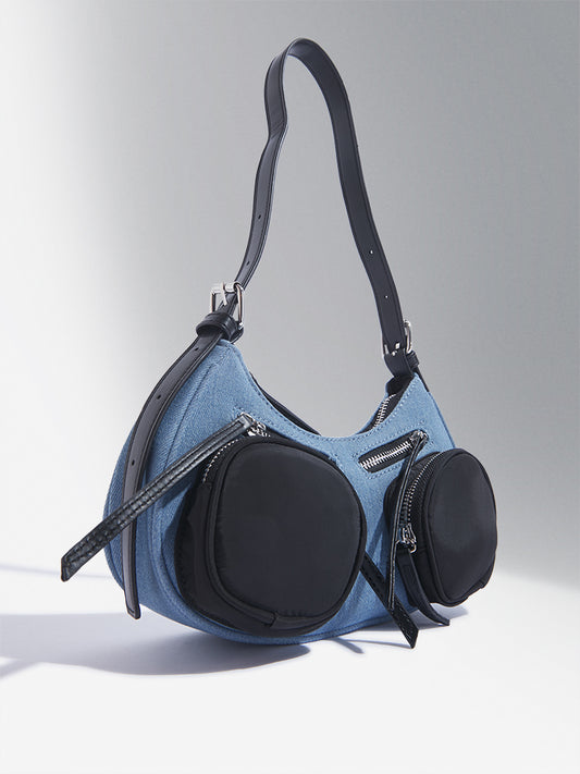 Westside Accessories Blue Denim Hobo Shoulder Bag