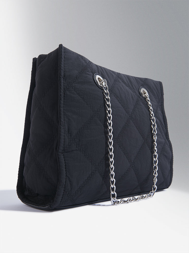 Westside Black Quilted Design Cotton Shoulder Bag