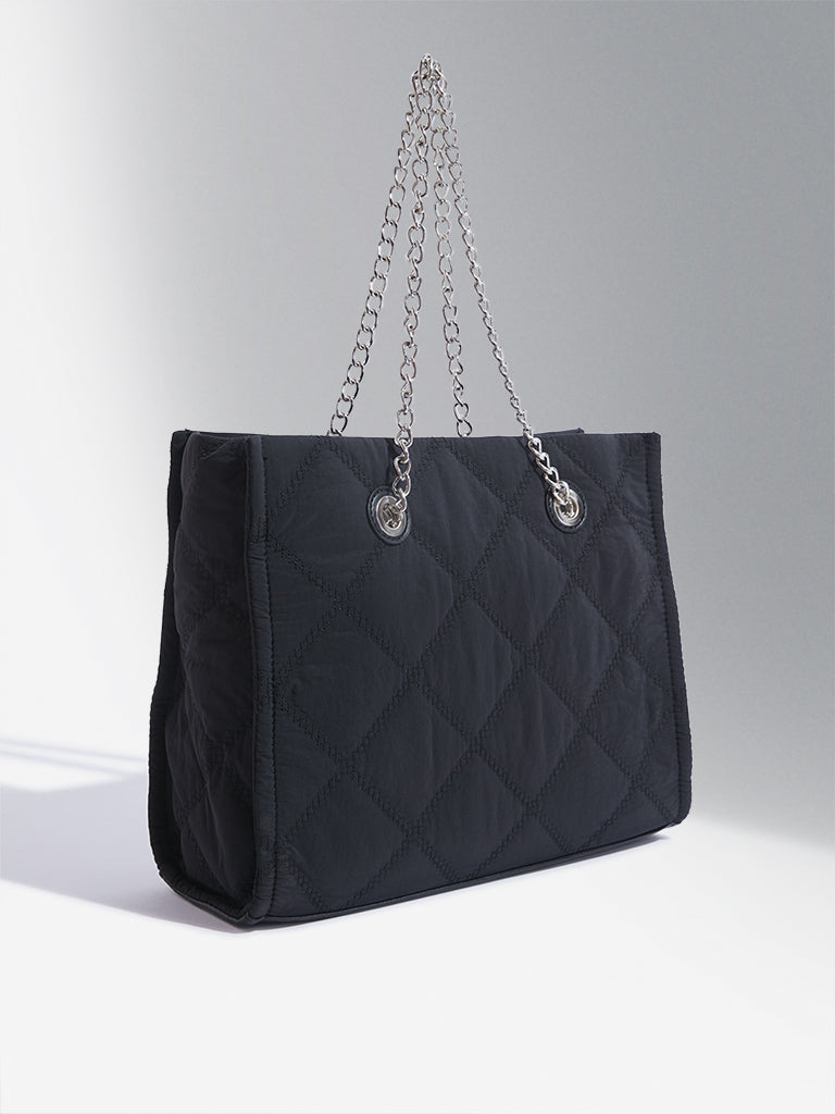 Westside Black Quilted Design Cotton Shoulder Bag