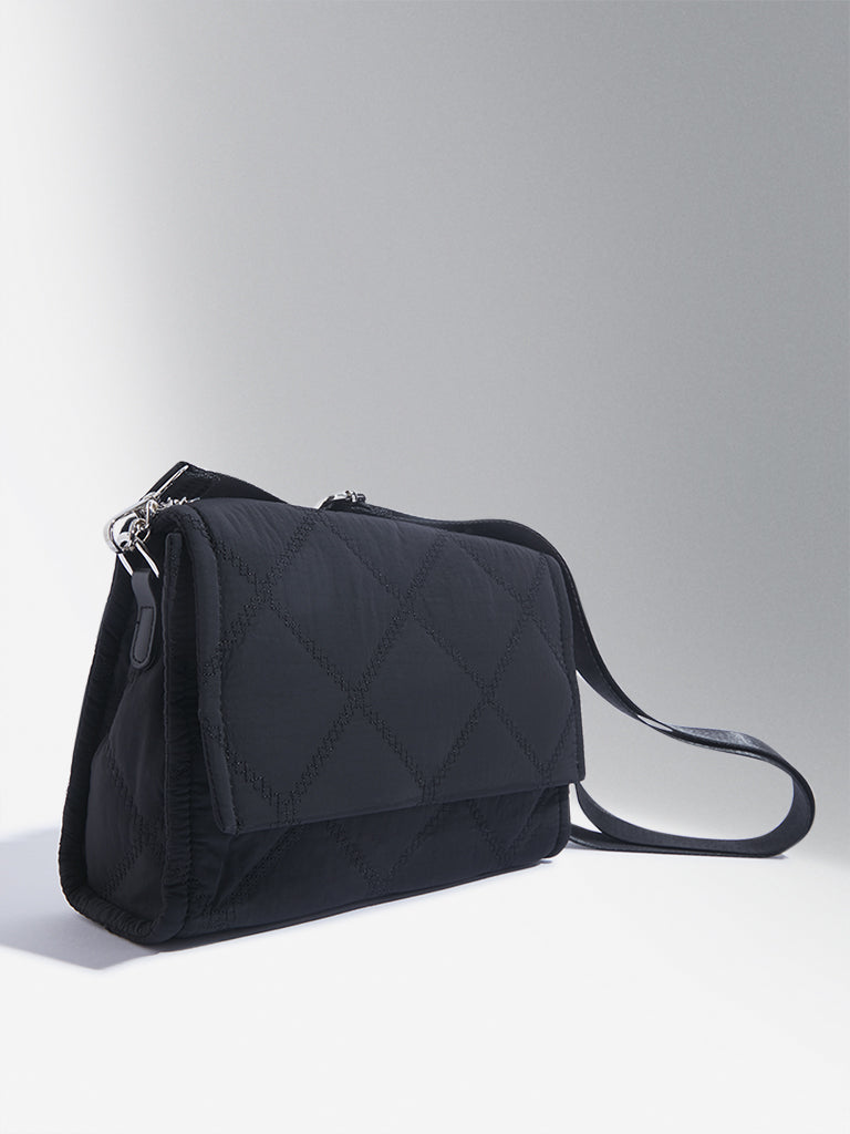 Westside Accessories Black Quilted Chain Strap Cotton Sling Bag