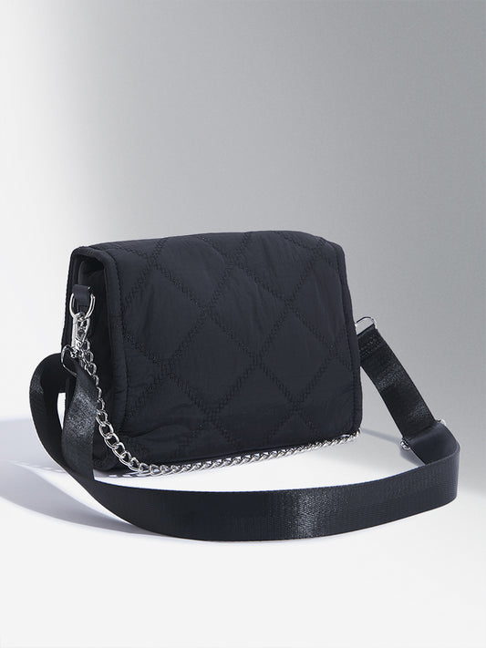 Westside Accessories Black Quilted Chain Strap Cotton Sling Bag