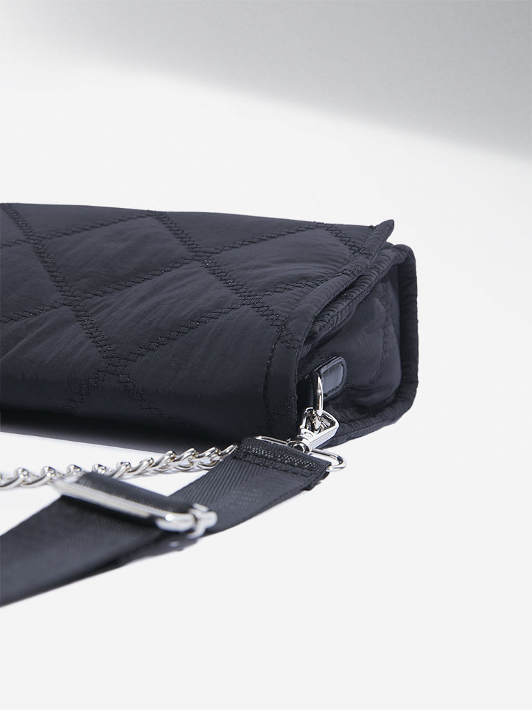 Westside Accessories Black Quilted Chain Strap Cotton Sling Bag