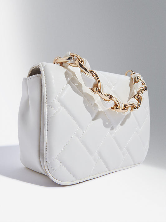 Westside Accessories White Quilted Chain-Strap Sling Bag