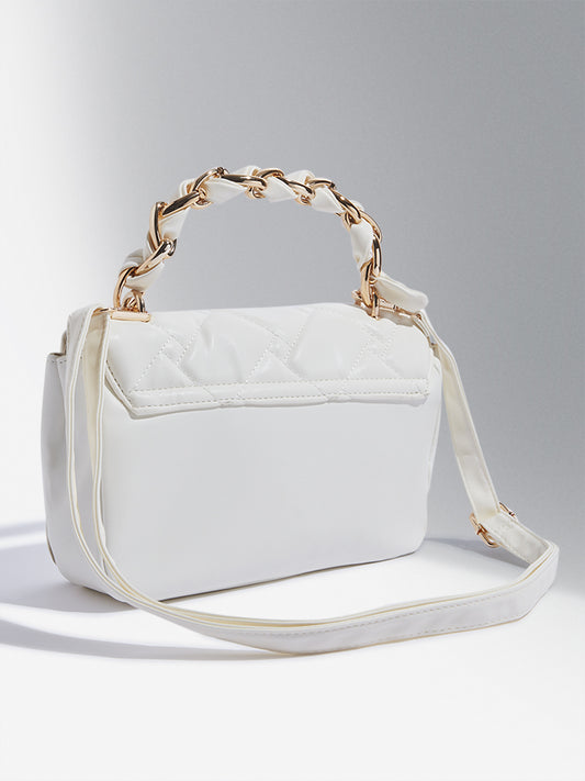 Westside Accessories White Quilted Chain-Strap Sling Bag