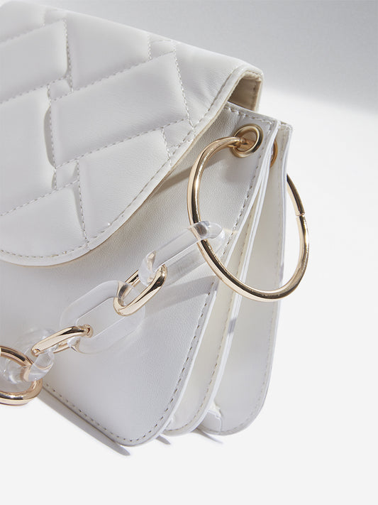 Westside Accessories White Quilted Chain-Strap Shoulder Bag