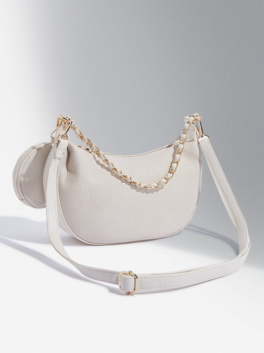 Westside Accessories Off-White Textured Hobo Sling Bag with Coin Pouch