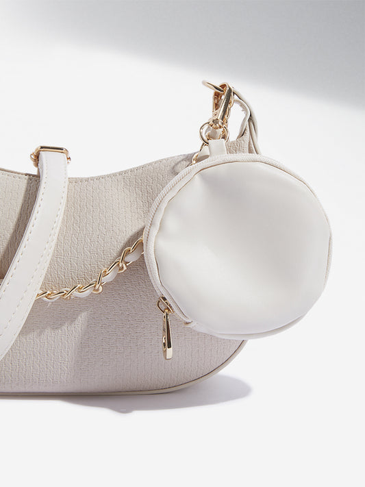 Westside Accessories Off-White Textured Hobo Sling Bag with Coin Pouch