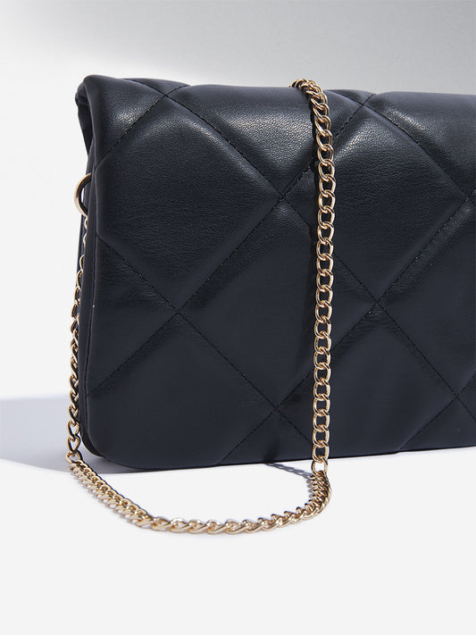Westside Accessories Black Quilted Chain Strap Sling Bag