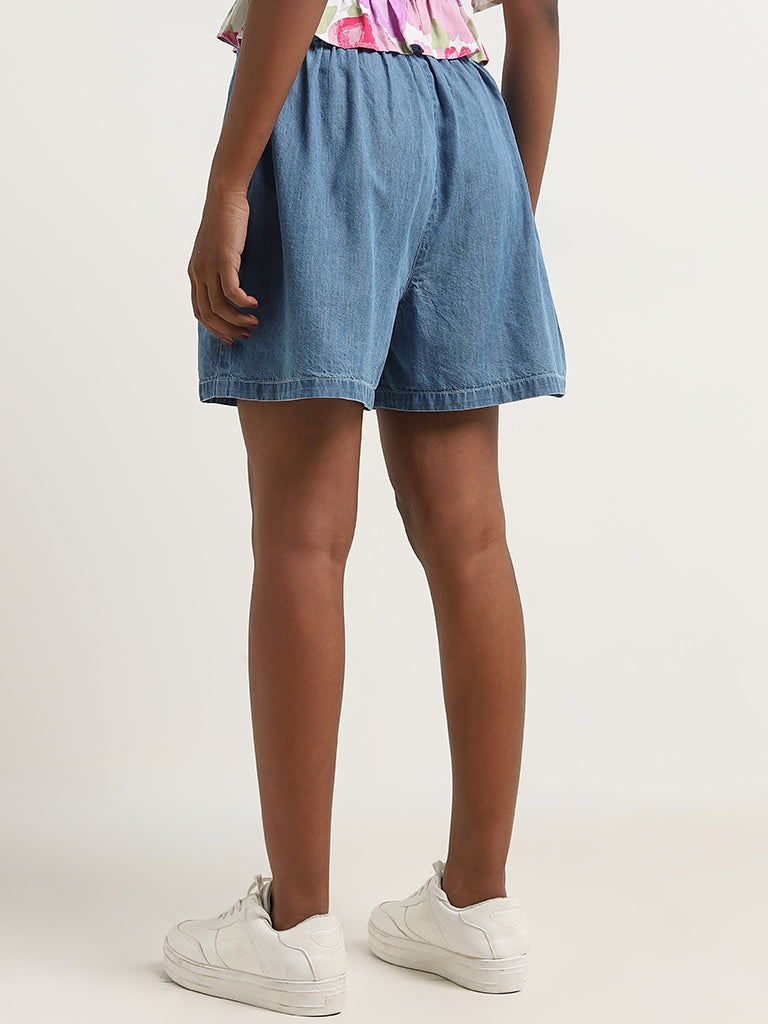 Bombay Paisley Blue Mid-Rise Denim Shorts