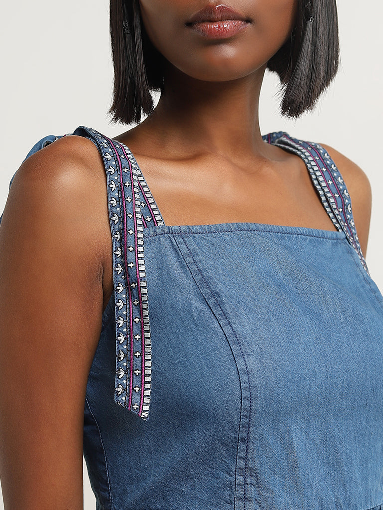 Bombay Paisley Blue Peplum Denim Top