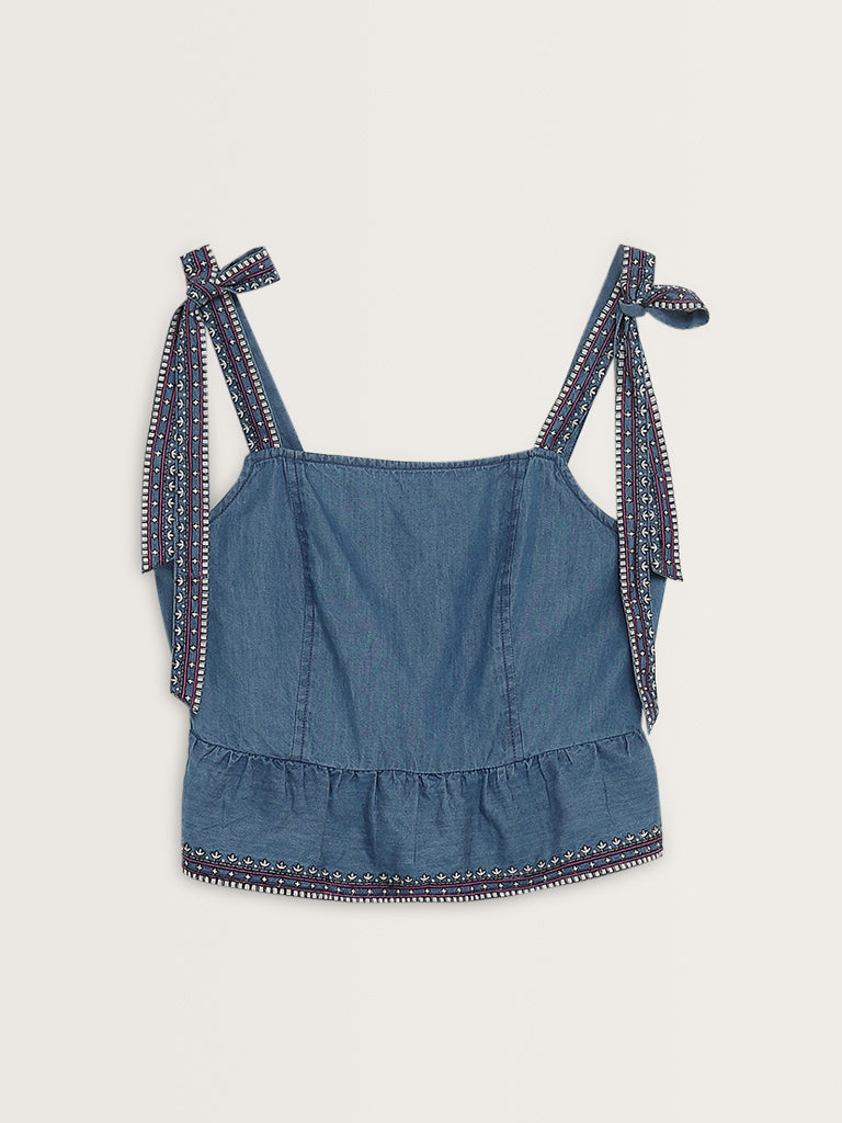 Bombay Paisley Blue Peplum Denim Top