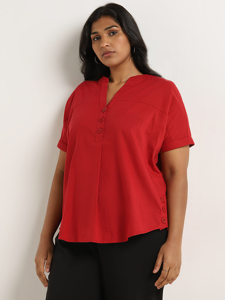 Gia Red Solid Cotton Top