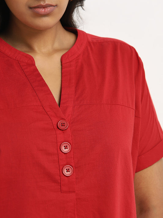 Gia Red Solid Cotton Top
