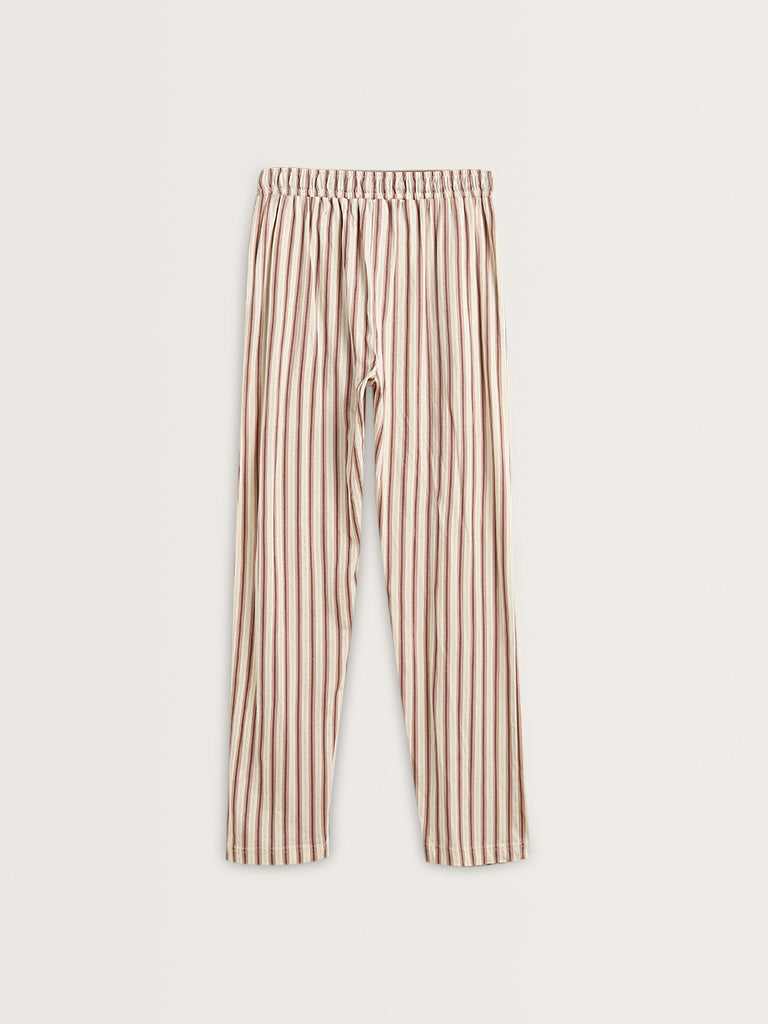 Wunderlove Beige Striped Mid-Rise Cotton Pyjamas