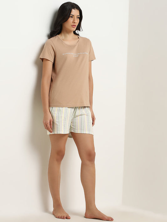 Wunderlove Multicolour Striped Design High-Rise Cotton Shorts