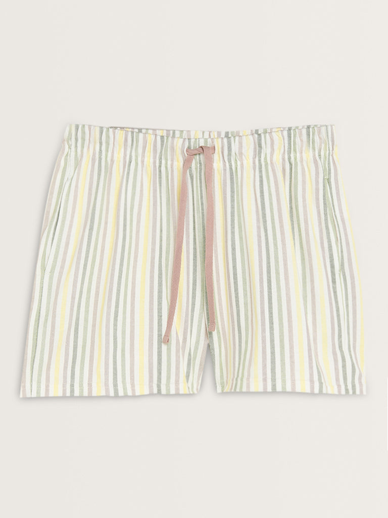 Wunderlove Multicolour Striped High-Rise Cotton Shorts