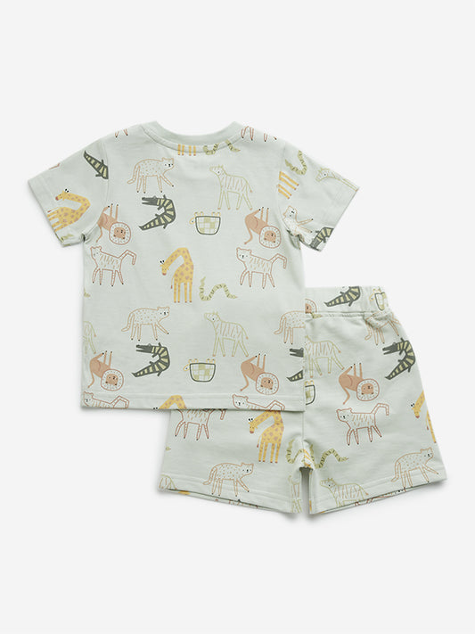 HOP Baby Sage Animal Pattern Cotton T-Shirt with Shorts Set