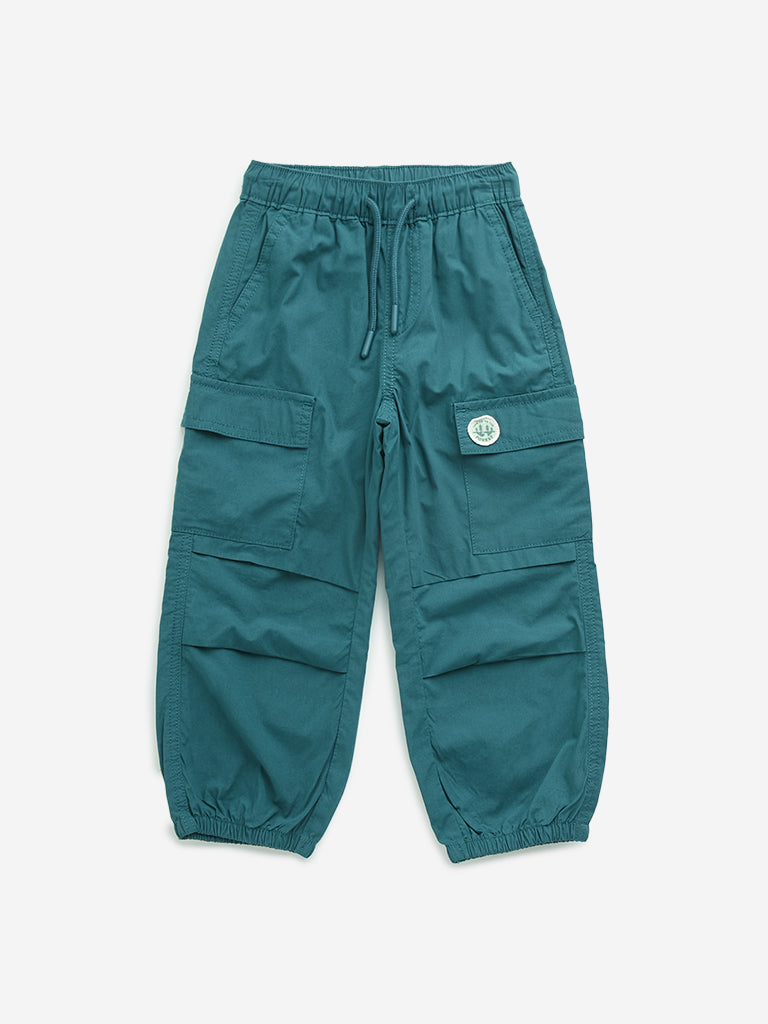 HOP Kids Teal Cargo-Style Mid-Rise Cotton Joggers