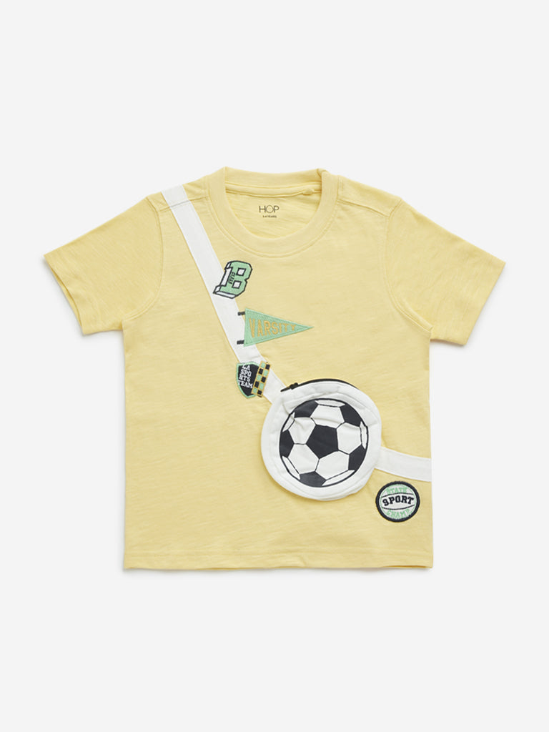 HOP Kids Yellow Football Fanny Pack Design Cotton T-Shirt