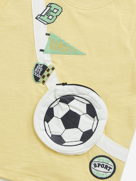 HOP Kids Yellow Football Fanny Pack Design Cotton T-Shirt