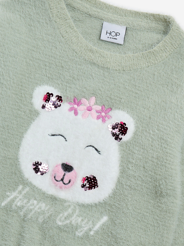 HOP Kids Sage Animal Printed Knitted Sweater