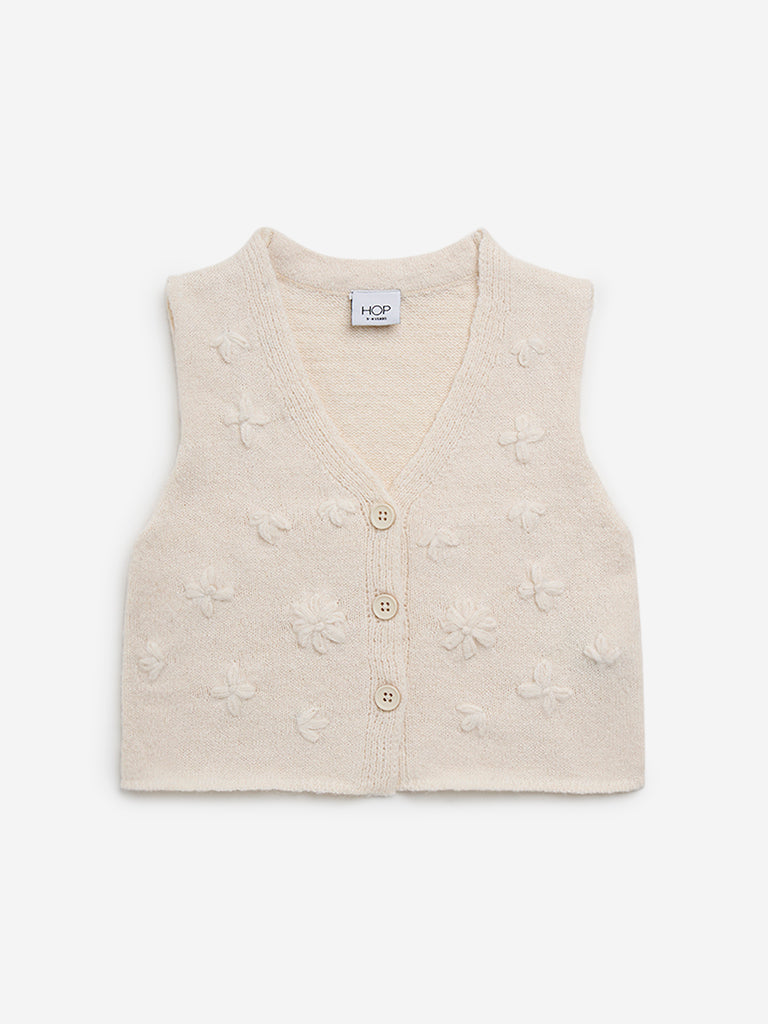 HOP Kids Beige Floral Design Sweater Vest