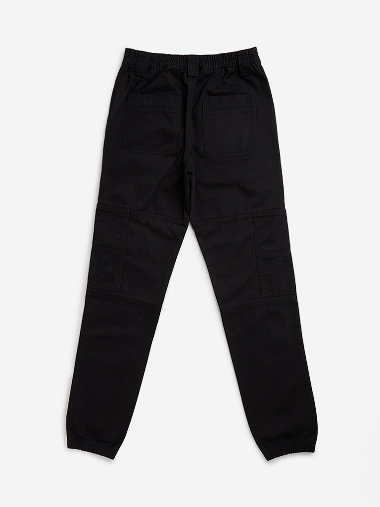 Y&F Kids Black Pack Buckle Mid-Rise Cotton Joggers