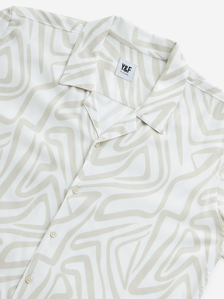 Y&F Kids Beige Abstract Print Resort-Fit Shirt