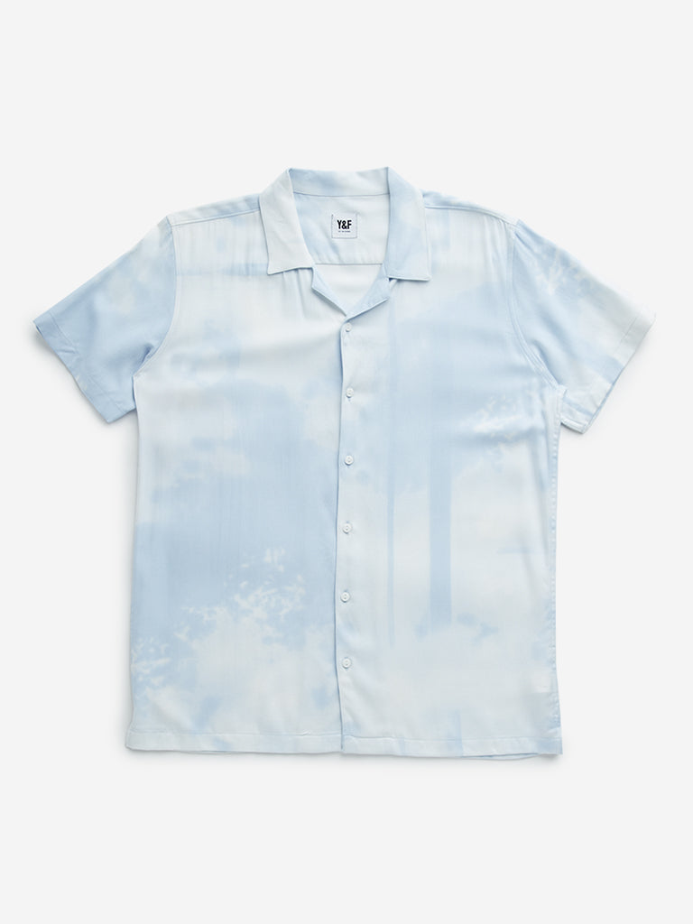 Y&F Kids Blue Tie-Dye Printed Resort-Fit Shirt