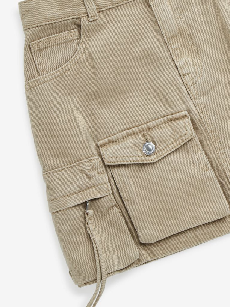 Y&F Kids Beige Mid-Rise Cargo-Style Cotton Skirt