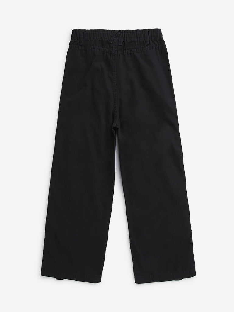 Y&F Kids Black Cargo-Style Mid-Rise Cotton Trousers