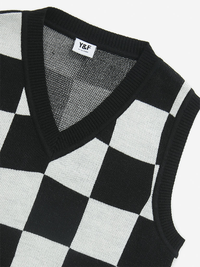 Y&F Kids Black Checkered Sweater Vest