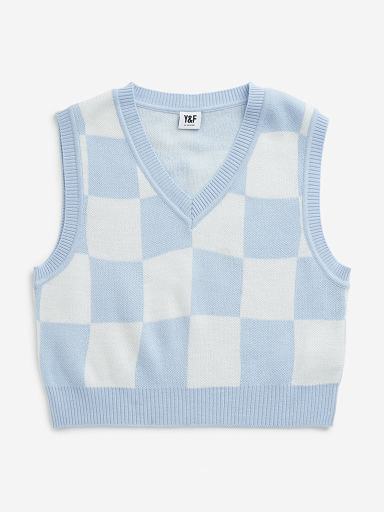 Y&F Kids Blue Checkered Sweater Vest