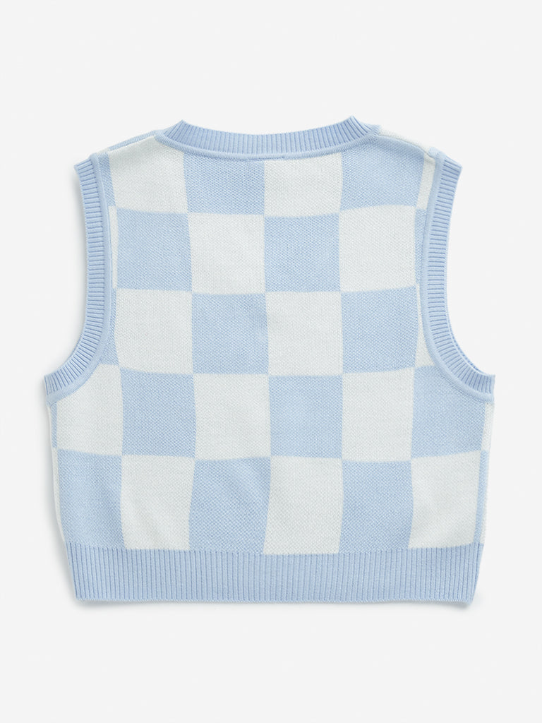 Y&F Kids Blue Checkered Sweater Vest