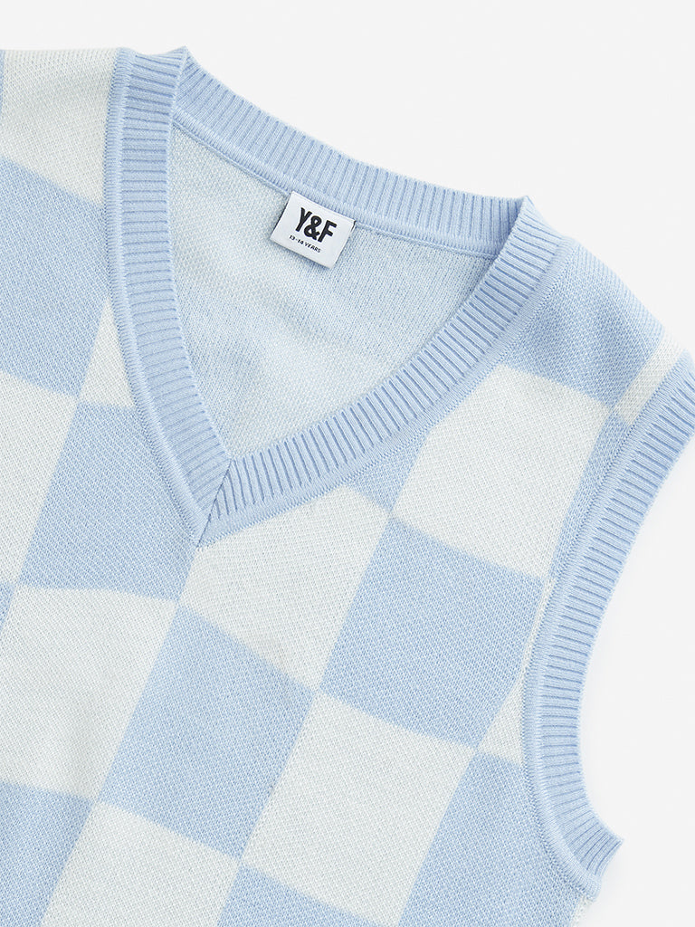 Y&F Kids Blue Checkered Sweater Vest