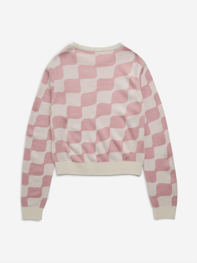 Y&F Kids Pink Block Pattern Sweater