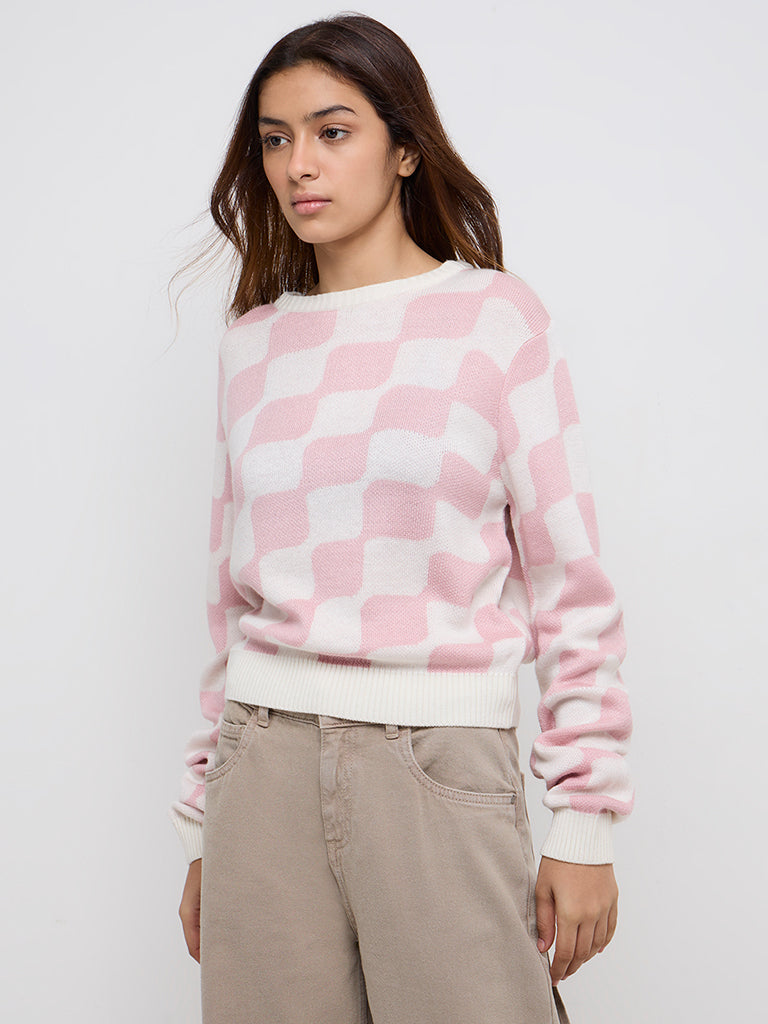 Y&F Kids Pink Block Pattern Sweater