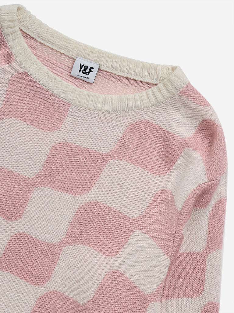 Y&F Kids Pink Block Pattern Sweater