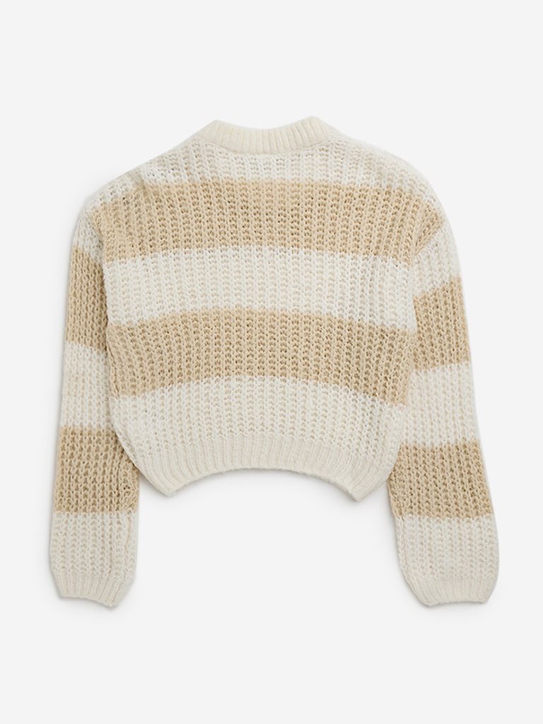 Y&F Kids Beige Stripe Printed Knitted Sweater