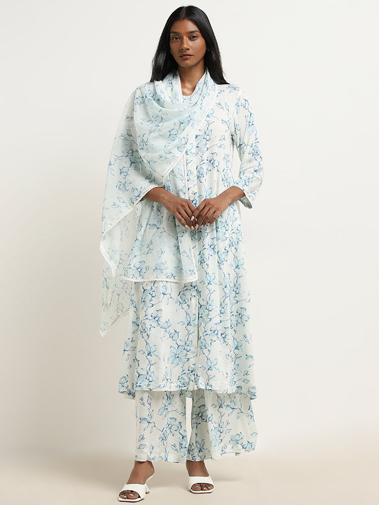 Zuba Light Blue Floral Design Stole