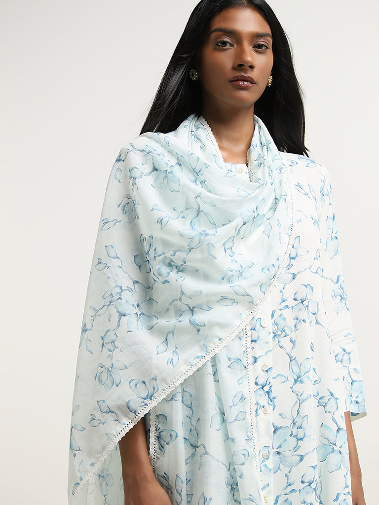 Zuba Light Blue Floral Design Stole