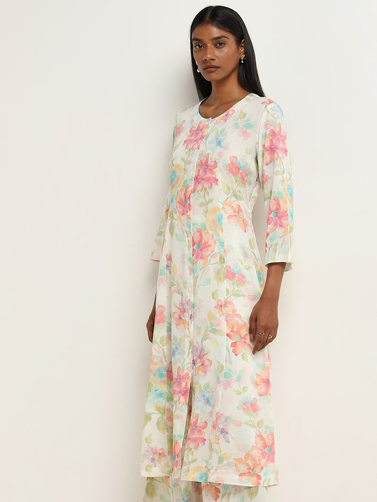 Zuba Multicolour Floral Patterned A-Line Kurta