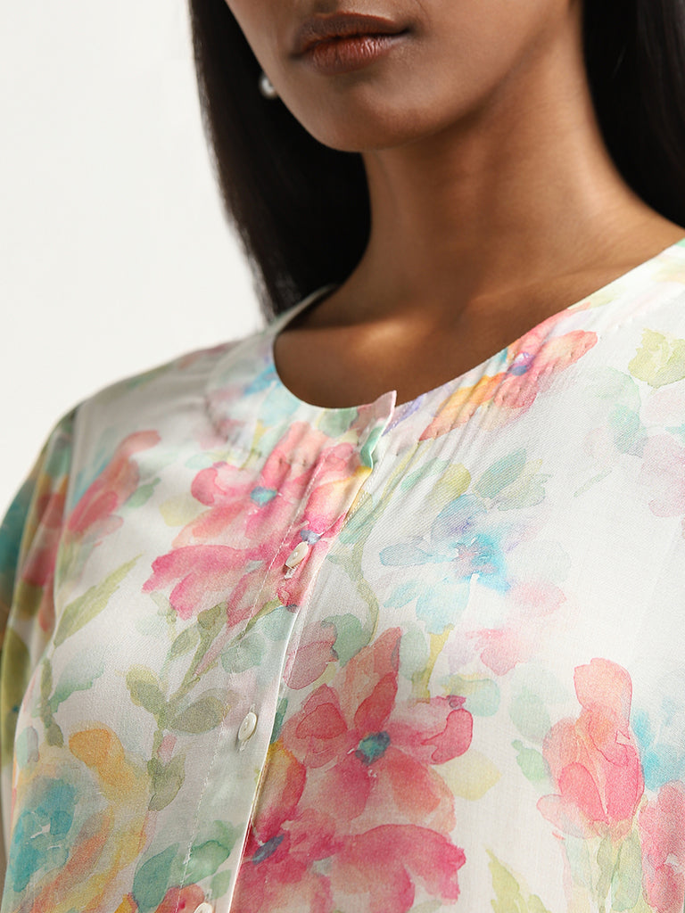 Zuba Multicolour Floral Patterned A-Line Kurta