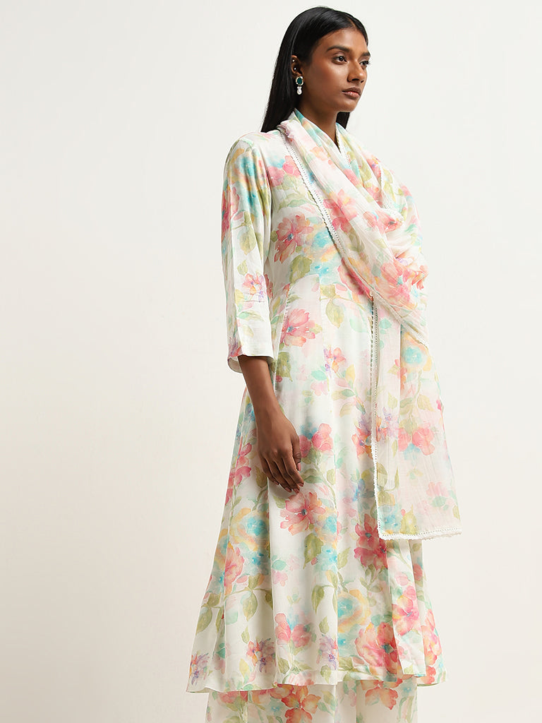 Zuba Multicolour Floral Patterned A-Line Kurta