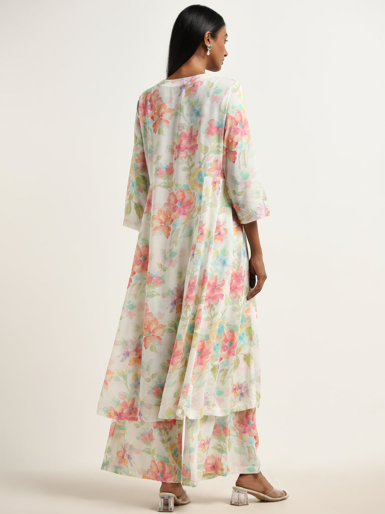 Zuba Multicolour Floral Patterned A-Line Kurta