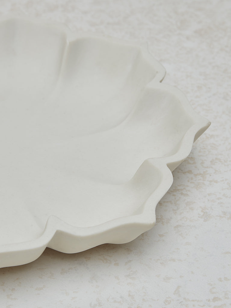 Westside Home White Marble Lotus Decorative Platter - Small