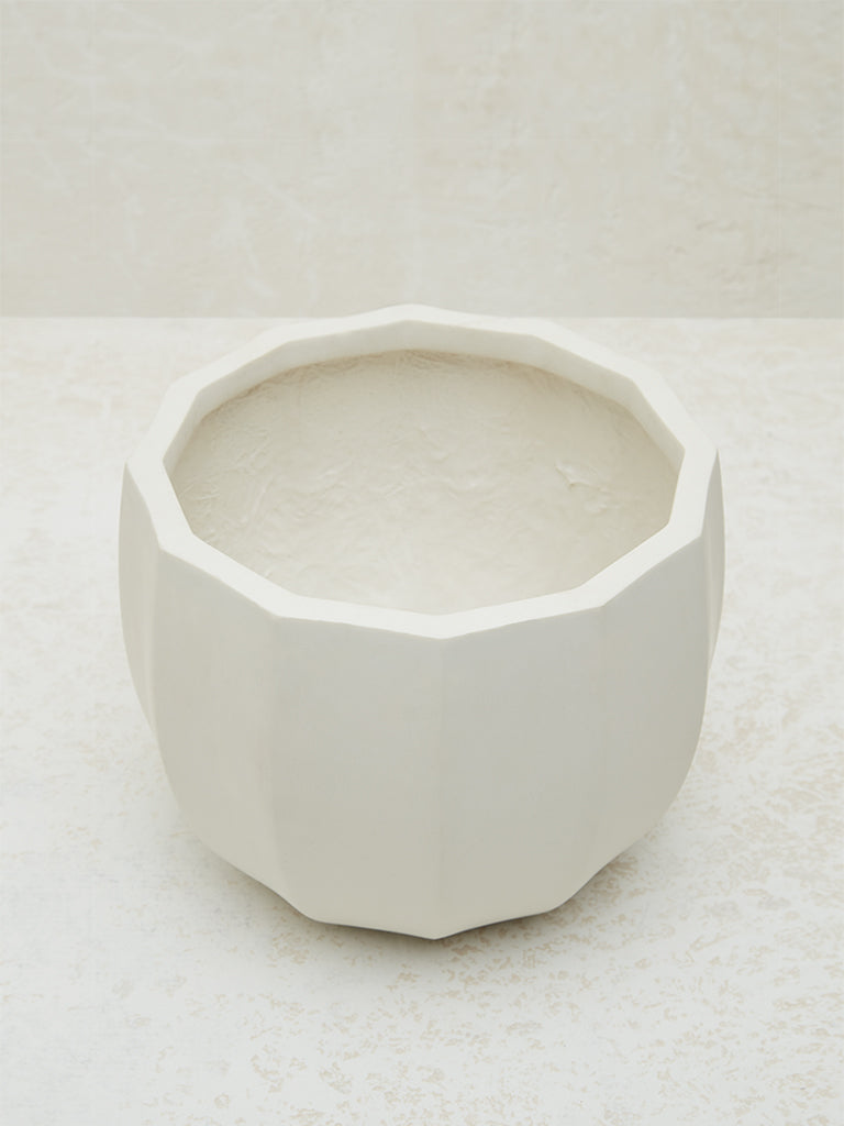 Westside Home White Ribbed Textured Planter